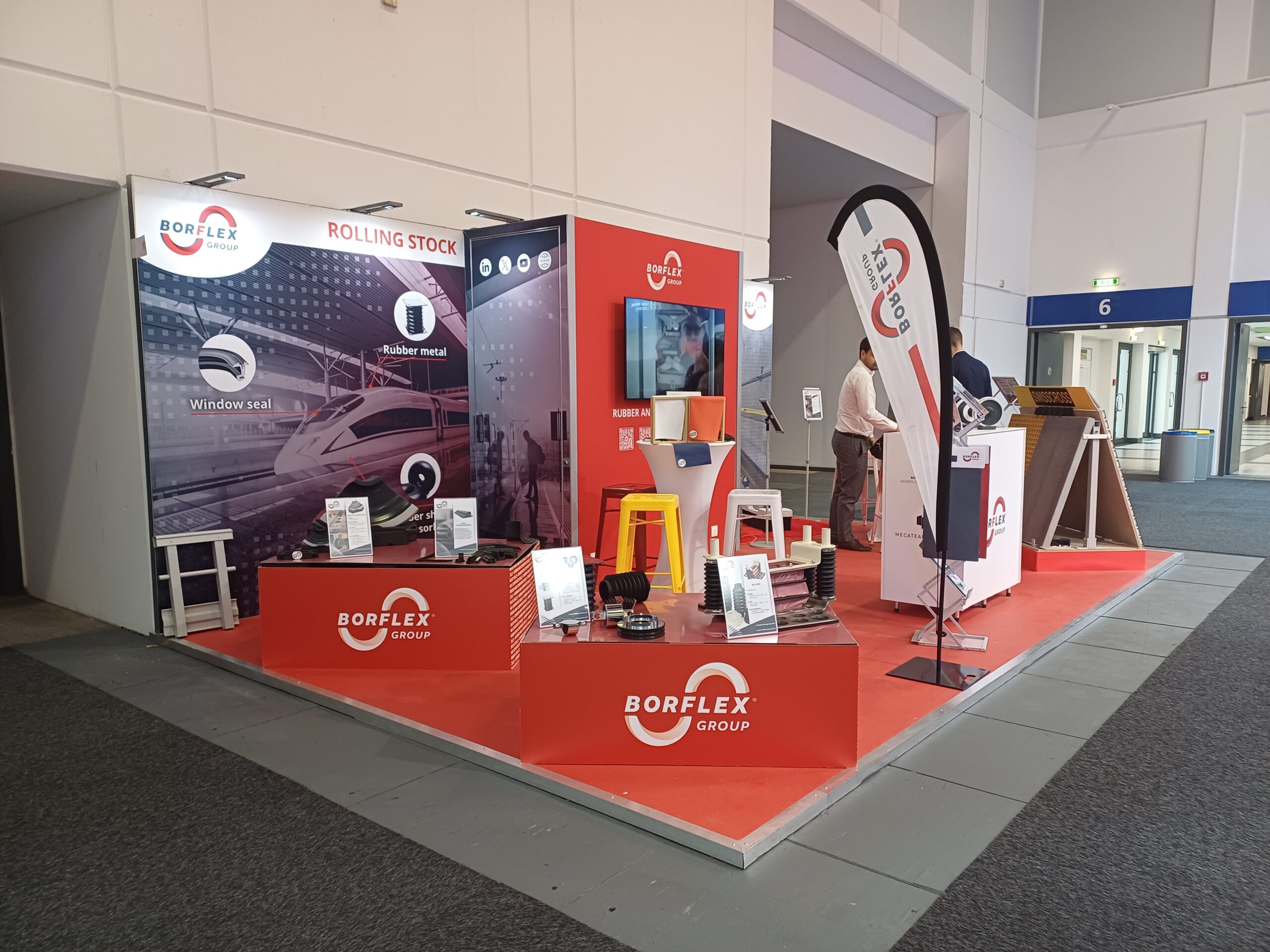 BORFLEX’s stand at the INNOTRANS 2024 trade fair in Berlin. Technical components for rolling stock and railway infrastructure.