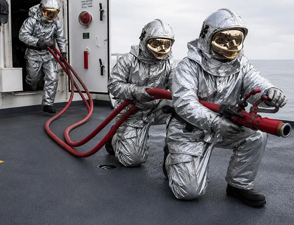 Coated fabrics for fire-resistant diving suits