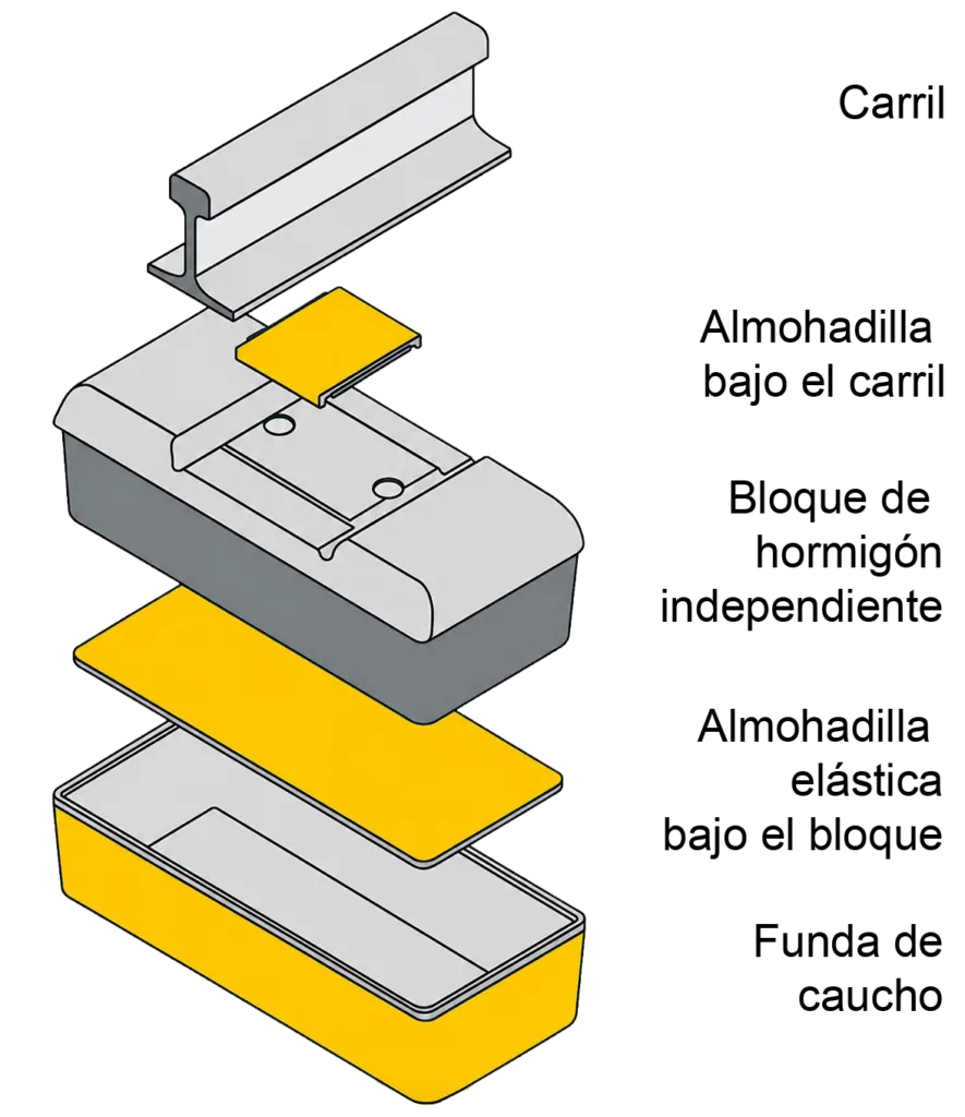 esquema de una zapata de carril ferroviario