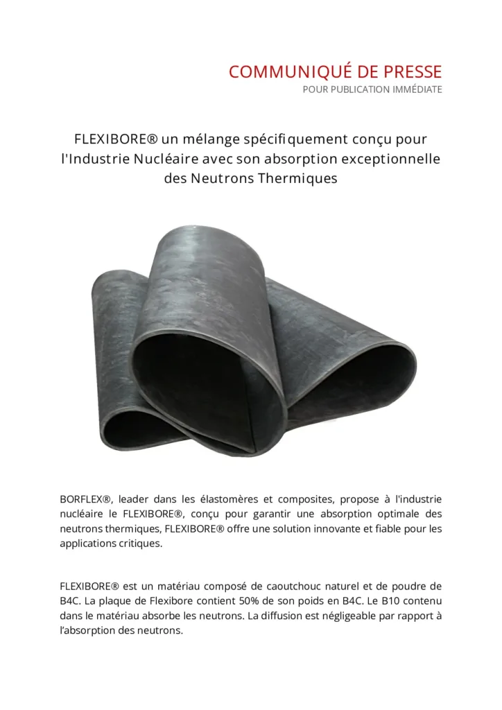 FLEXIBORE® un mélange spécifiquement conçu pour l&rsquo;Industrie Nucléaire avec son absorption exceptionnelle des Neutrons Thermiques