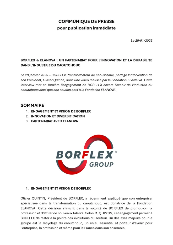 BORFLEX & ELANOVA : un partenariat pour l’innovation et la durabilité dans l’industrie du caoutchouc