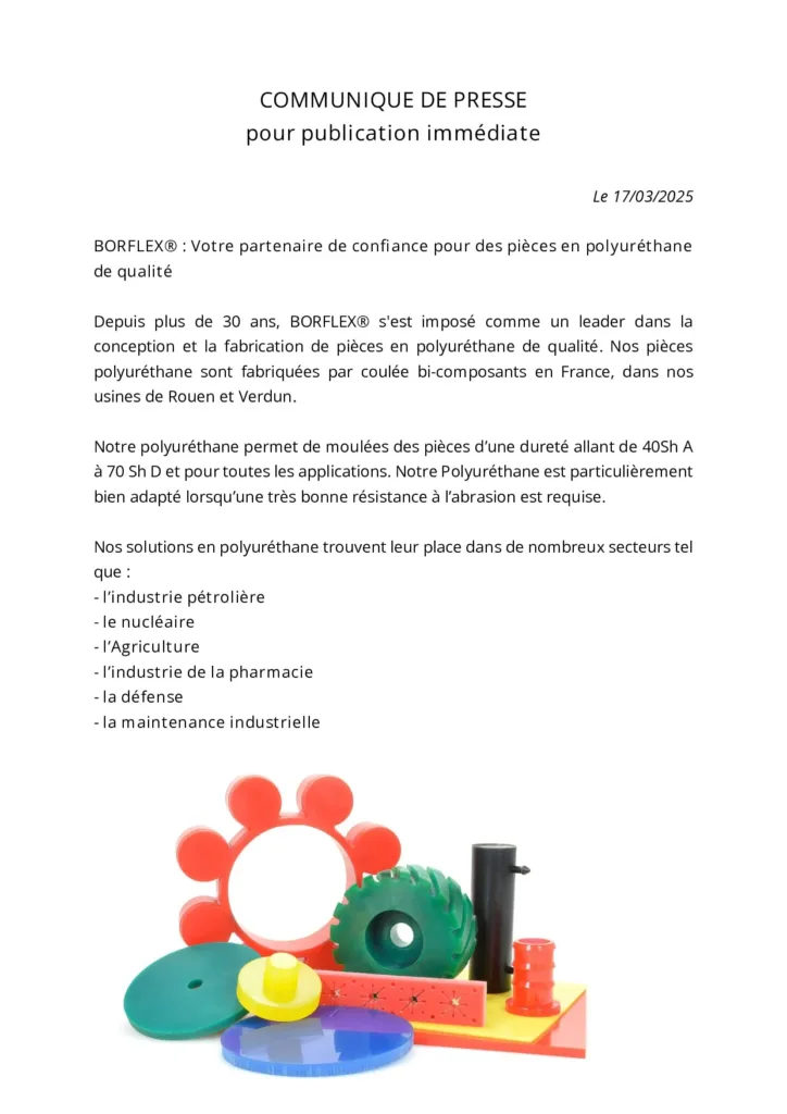 BORFLEX® : Votre partenaire de confiance pour des pièces en polyuréthane de qualité
