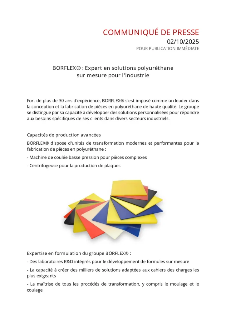 BORFLEX® : Expert en solutions polyuréthane sur mesure pour l&rsquo;industrie